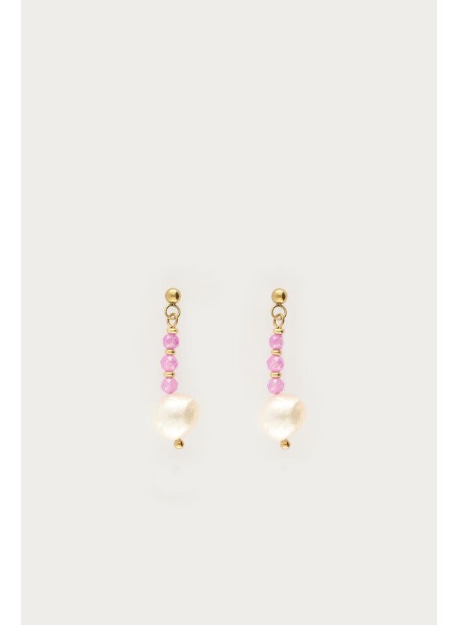 Botanical Stud met Roze Kralen en Zoetwaterparels Goud