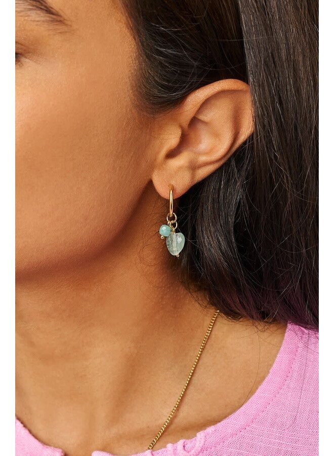 Botanical Oorringen met Blauwe Hartjes Kralen Goud