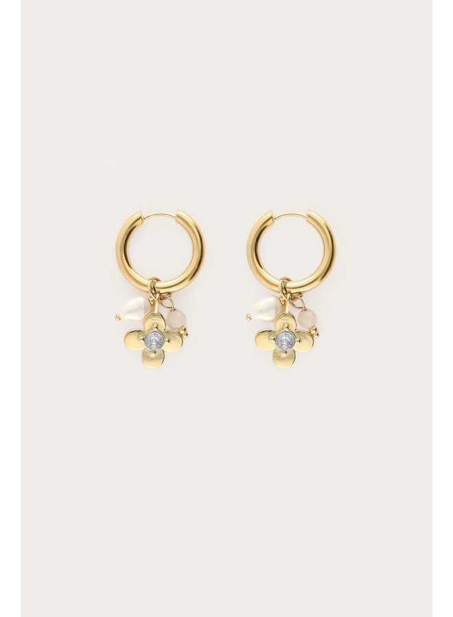Botanical Statement Oorringen met Bloem en Strass Steen Goud
