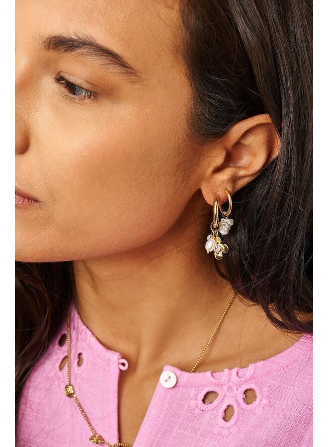 Botanical Statement Oorringen met Bloem en Strass Steen Goud