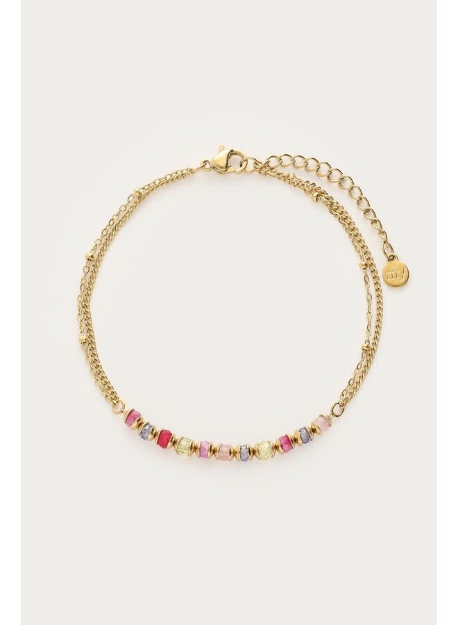 Botanical Armband met Mini Multikleur Kralen Goud