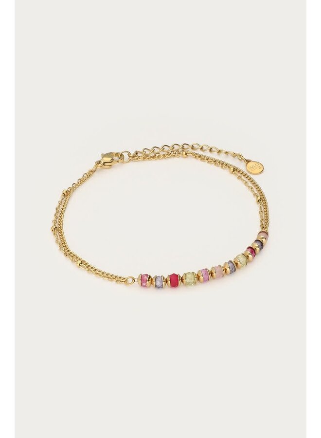 Botanical Armband met Mini Multikleur Kralen Goud