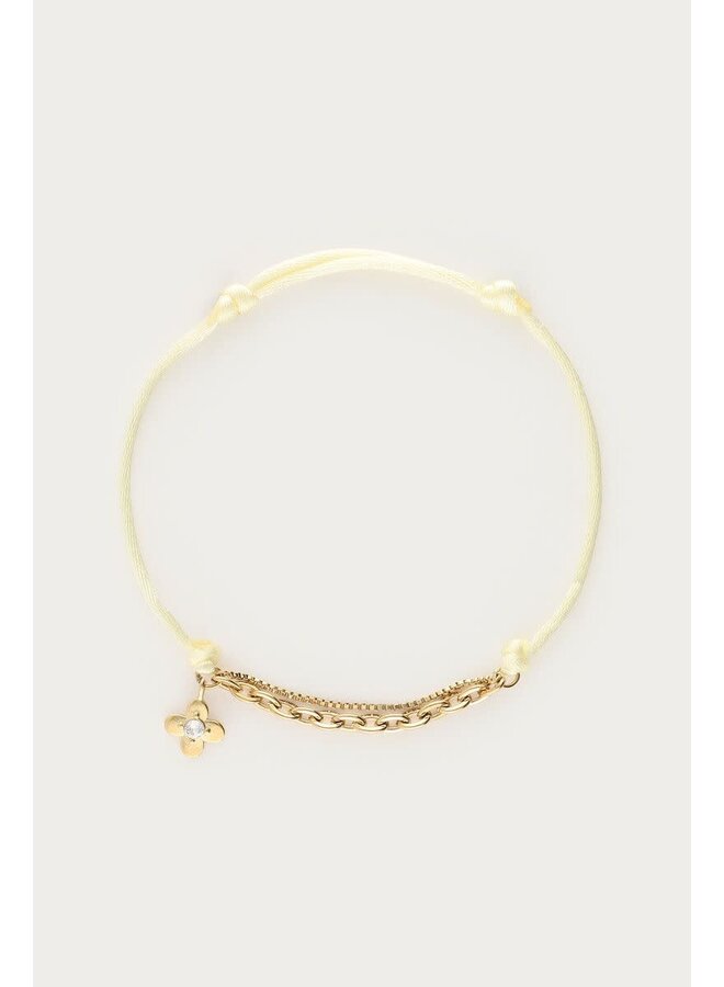 Botanical Gele Touw Armband met Bloem Goud