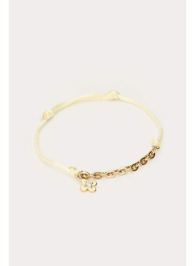 Botanical Gele Touw Armband met Bloem Goud
