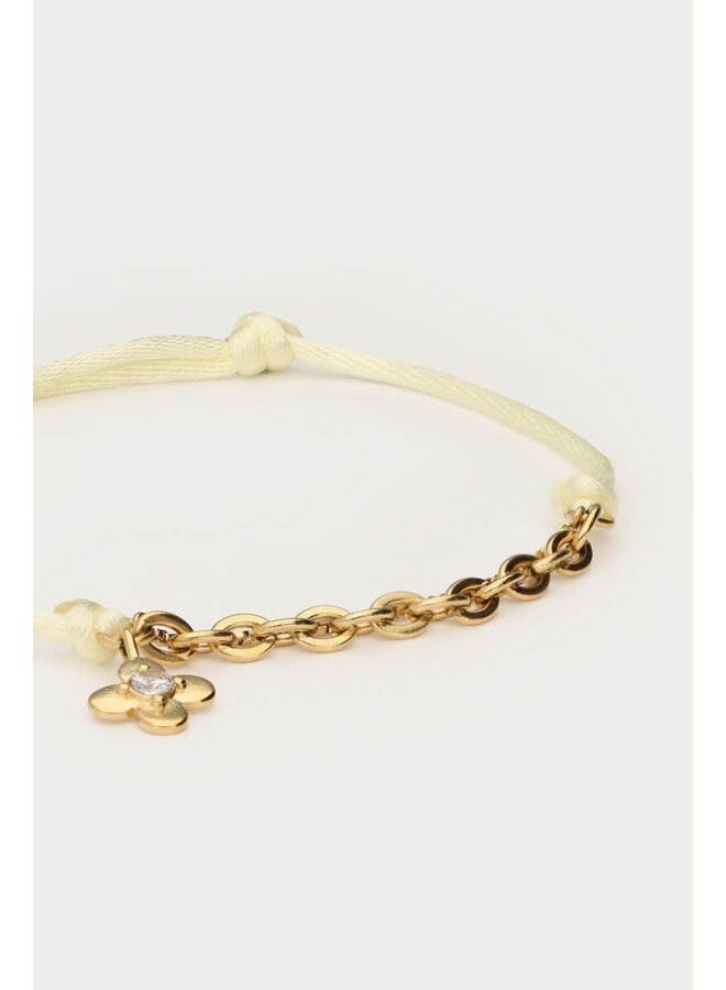 Botanical Gele Touw Armband met Bloem Goud