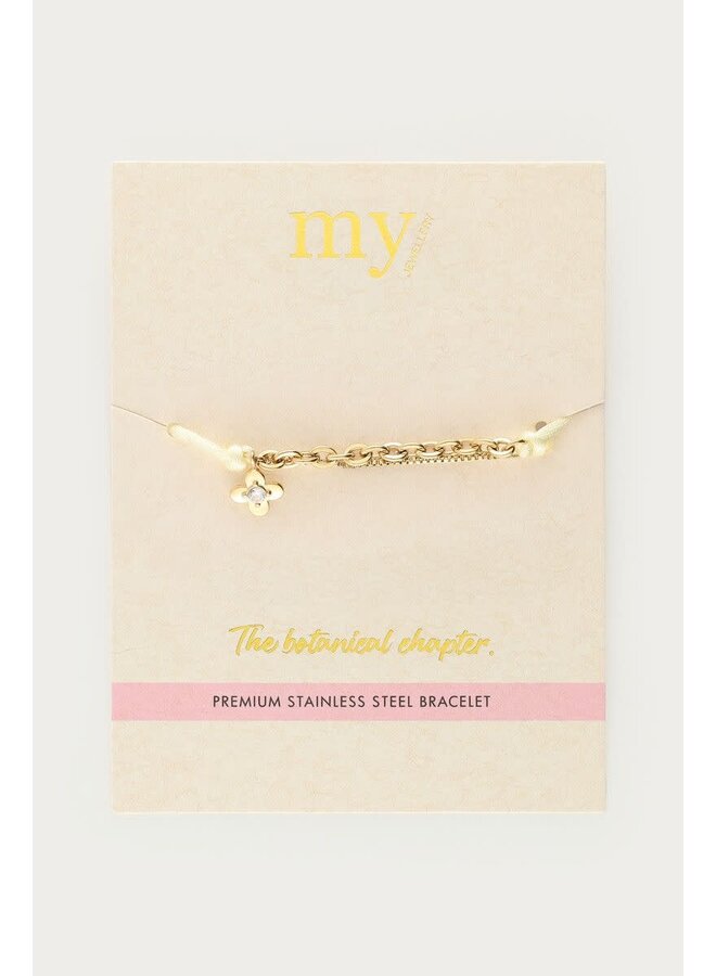Botanical Gele Touw Armband met Bloem Goud