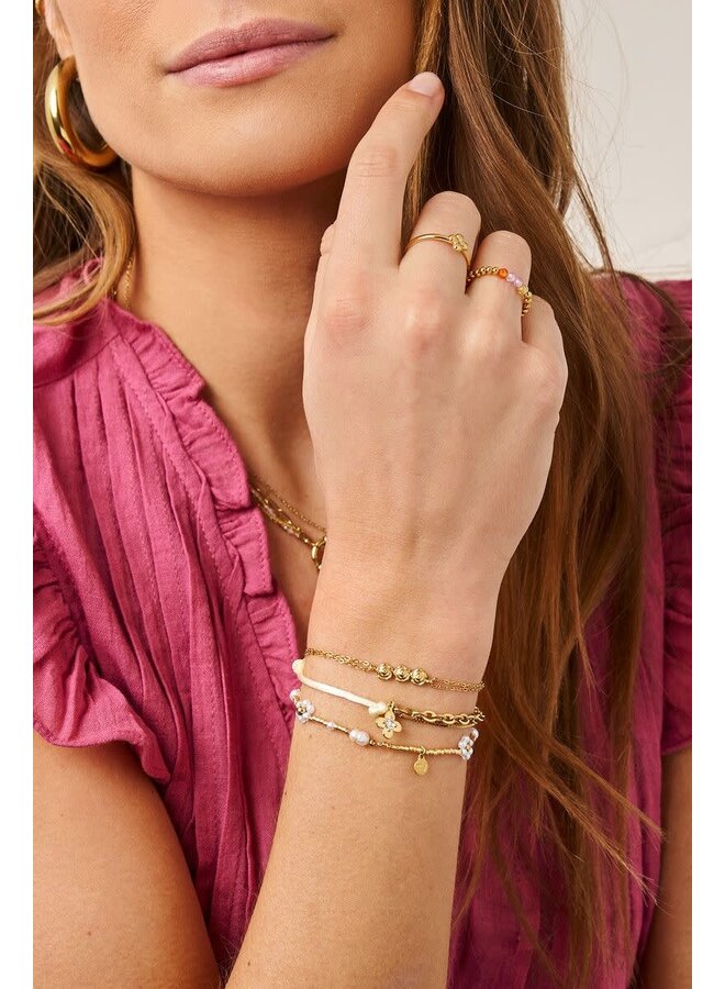 Botanical Gele Touw Armband met Bloem Goud