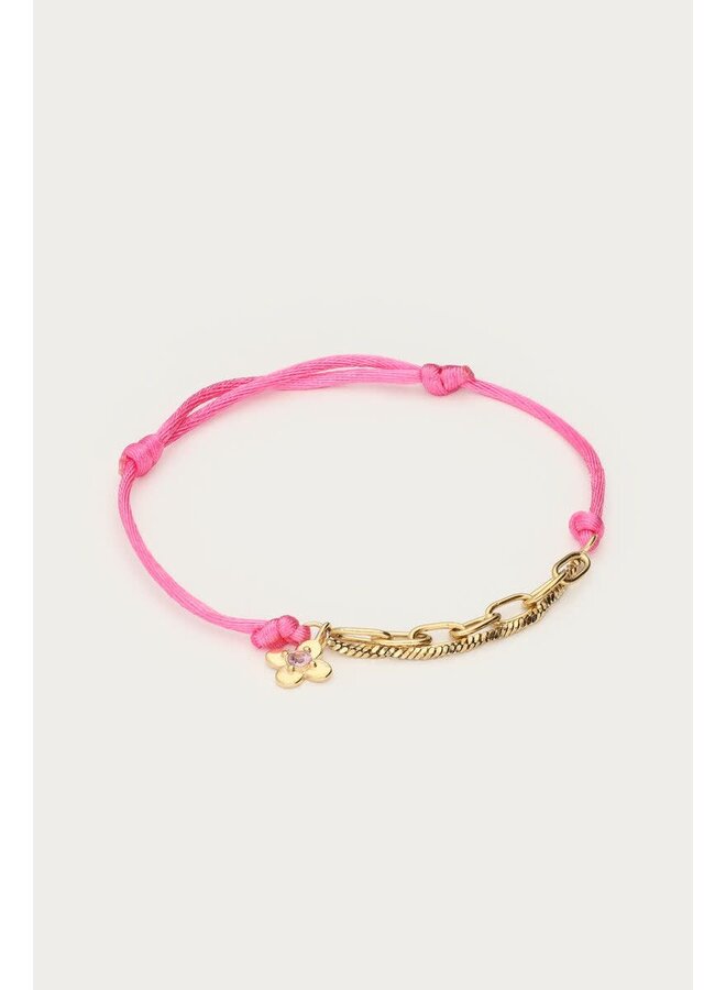 Botanical Roze Touw Armband met Bloem Goud