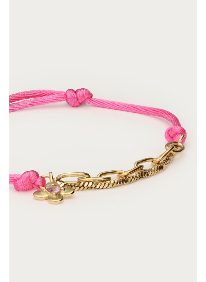Botanical Roze Touw Armband met Bloem Goud