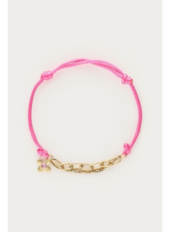 Botanical Roze Touw Armband met Bloem Goud
