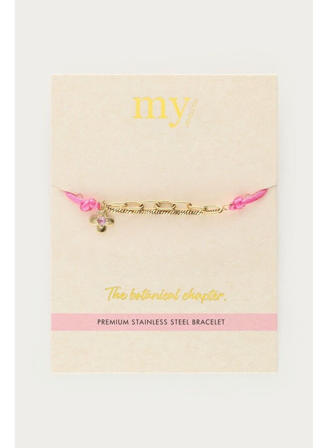 Botanical Roze Touw Armband met Bloem Goud