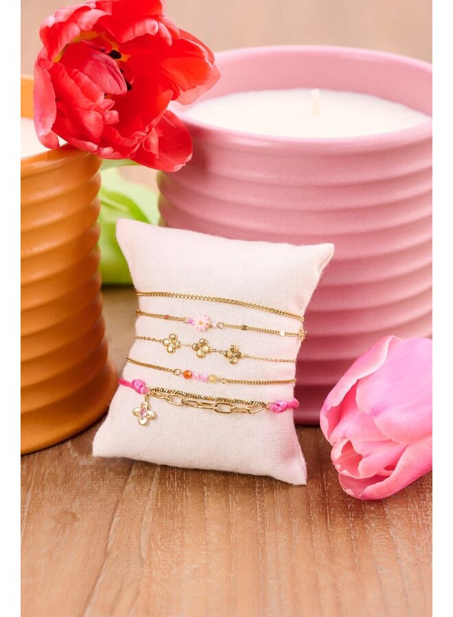 Botanical Roze Touw Armband met Bloem Goud