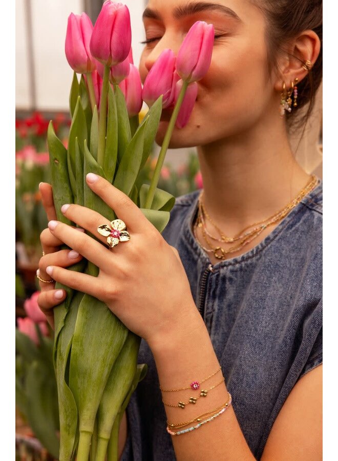 Botanical Armband met Drie Klaver Bloemen Goud