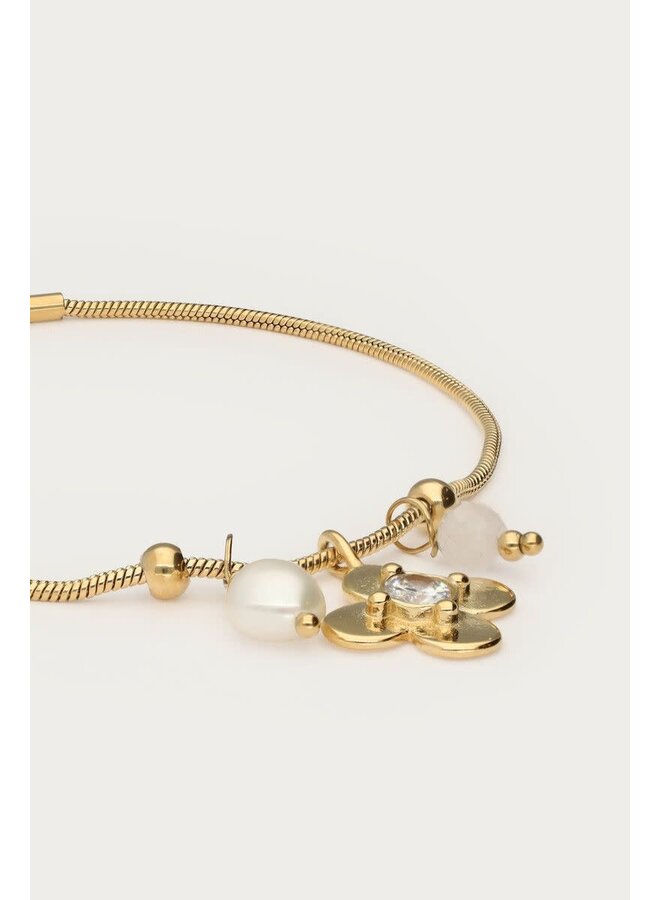 Botanical Armband met Bloem en Strass Steen Goud
