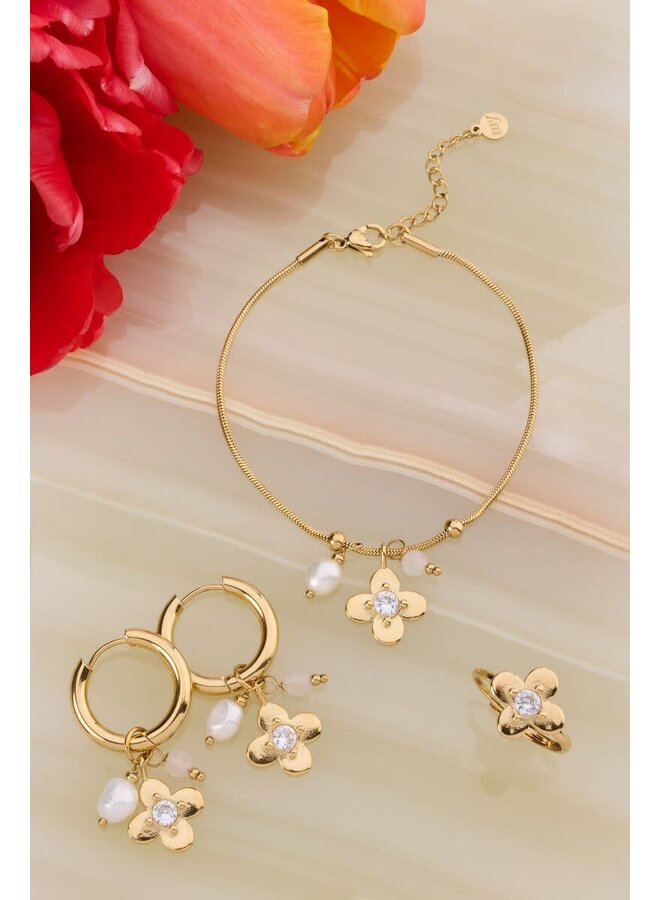 Botanical Armband met Bloem en Strass Steen Goud