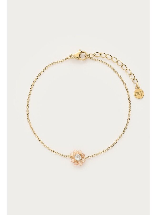 Botanical Armband met Kleine Beige Strass Bloem Goud
