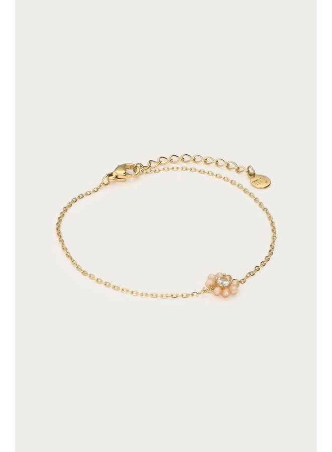 Botanical Armband met Kleine Beige Strass Bloem Goud