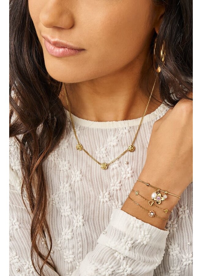 Botanical Armband met Kleine Beige Strass Bloem Goud