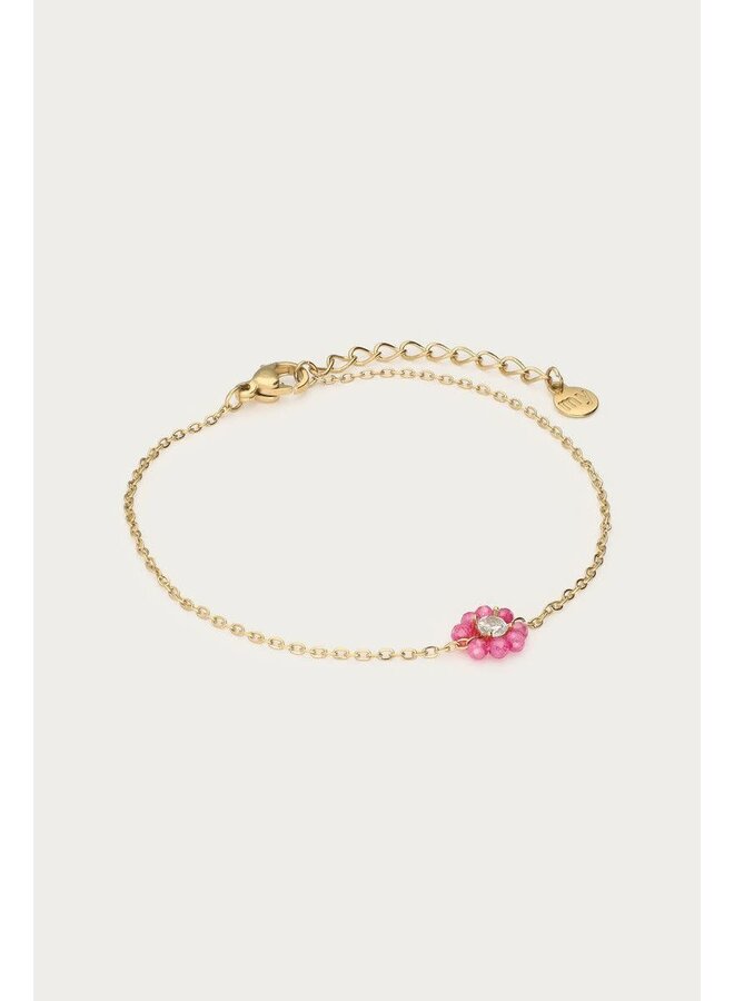 Botanical Armband met Kleine Roze Strass Bloem Goud