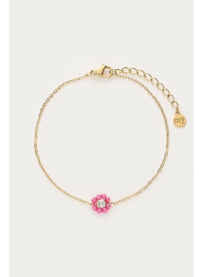 Botanical Armband met Kleine Roze Strass Bloem Goud