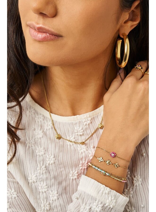 Botanical Armband met Kleine Roze Strass Bloem Goud