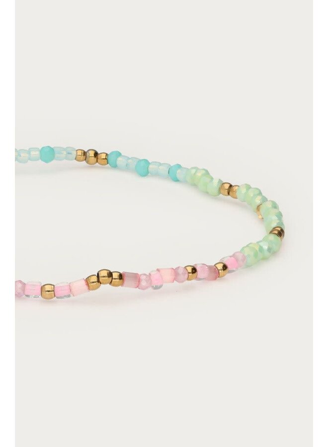 Botanical Elastieken Armband met Multikleur Kralen Goud