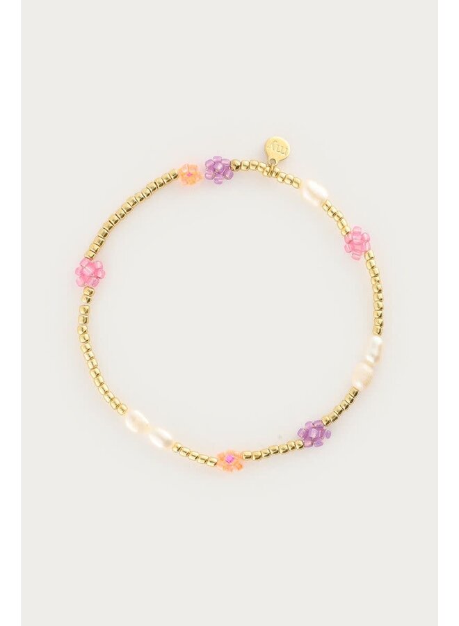 Botanical Elastieken Armband met Bloemen Goud