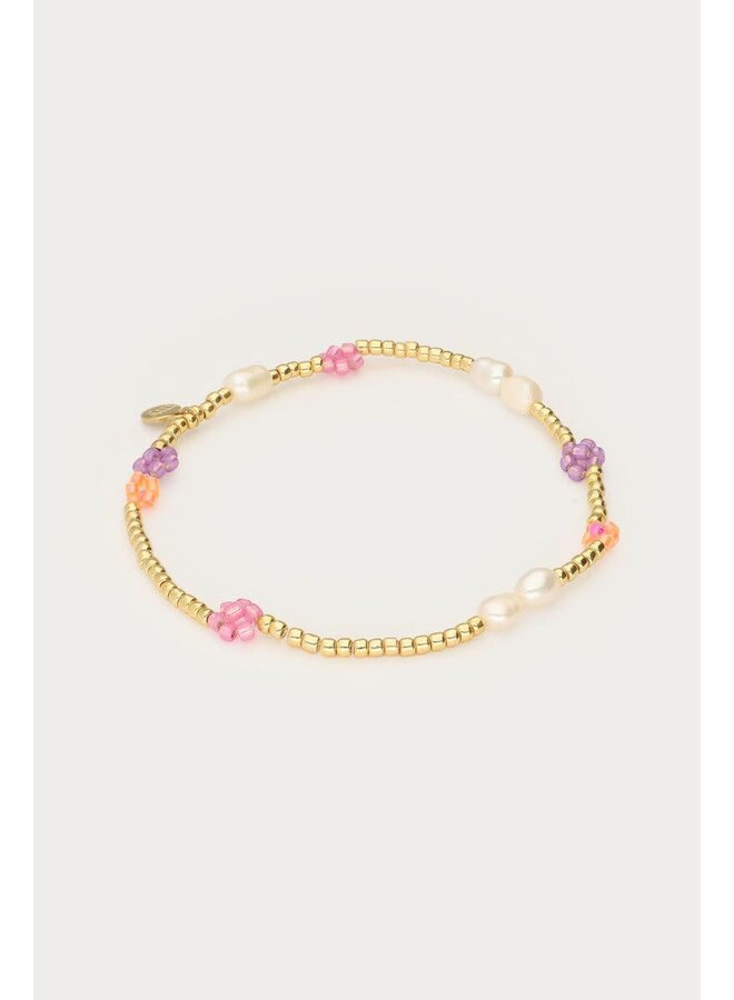 Botanical Elastieken Armband met Bloemen Goud