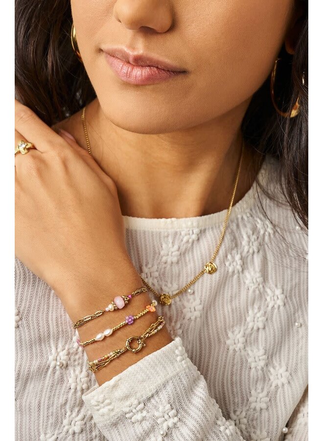 Botanical Elastieken Armband met Bloemen Goud