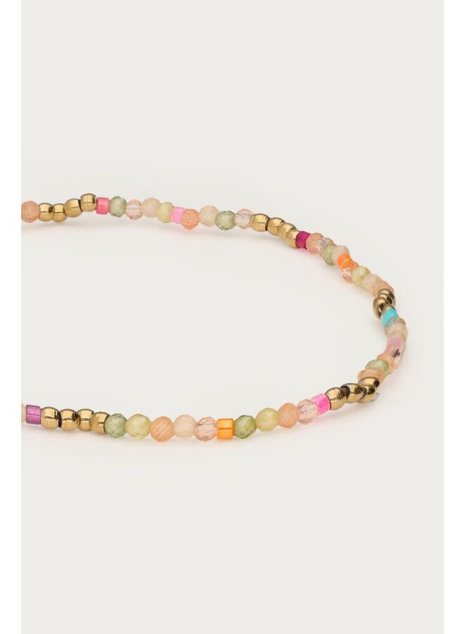 Botanical Elastieken Armband met Groene Kralen Goud