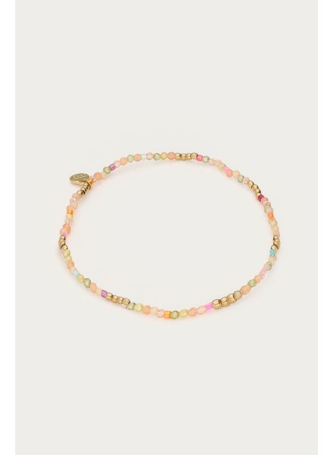 Botanical Elastieken Armband met Groene Kralen Goud