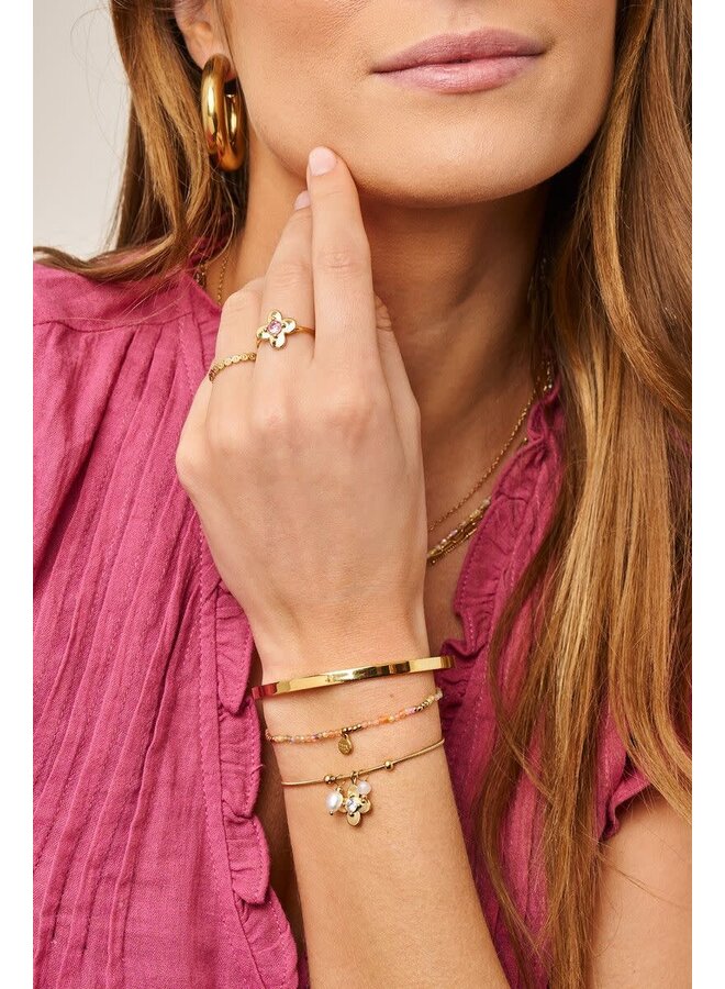 Botanical Elastieken Armband met Groene Kralen Goud