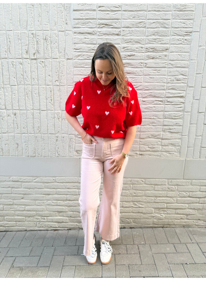 Elenette Petite Wide Flared Jeans Pink