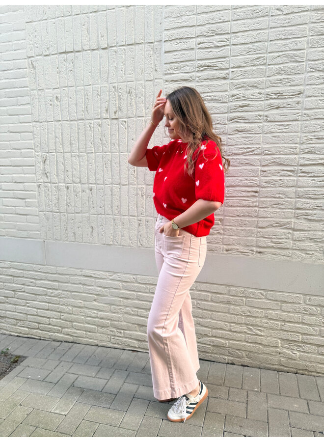 Elenette Petite Wide Flared Jeans Pink