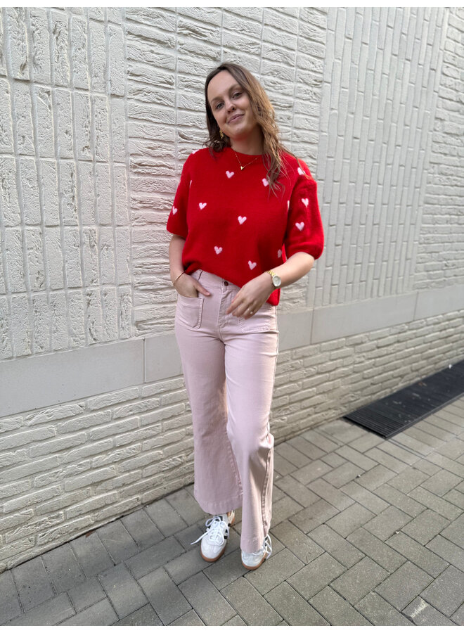 Elenette Petite Wide Flared Jeans Pink