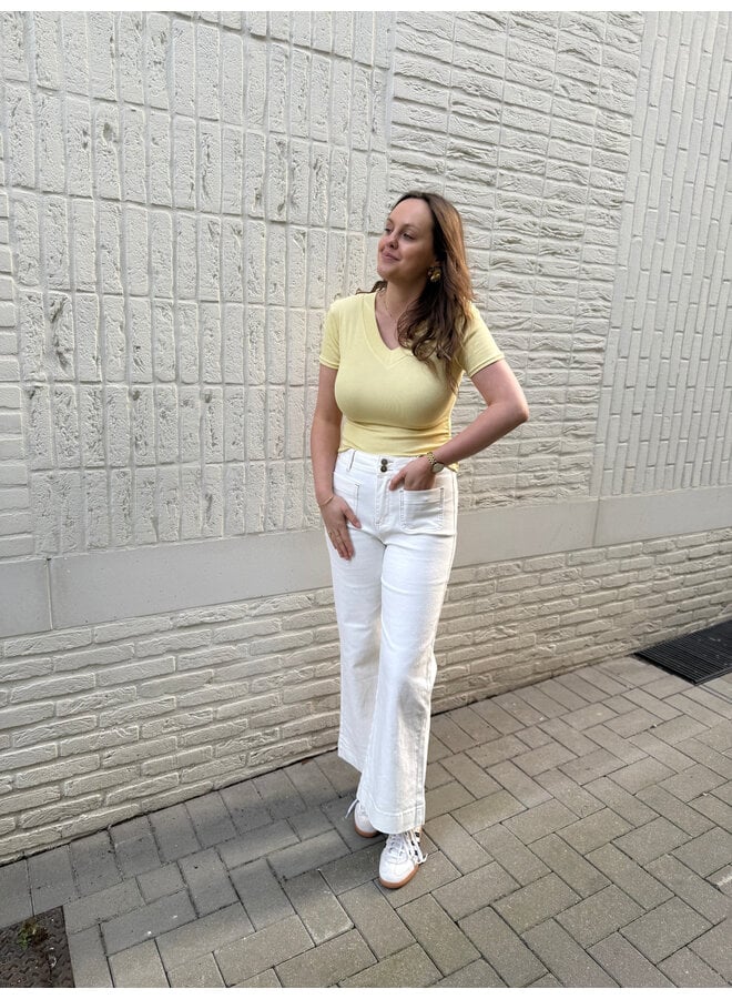 Elenette Petite Wide Flared Jeans White