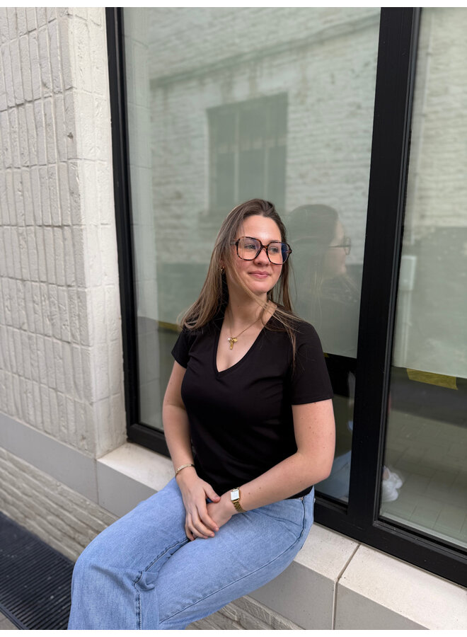 Stella Basic T-Shirt Black V-Neck