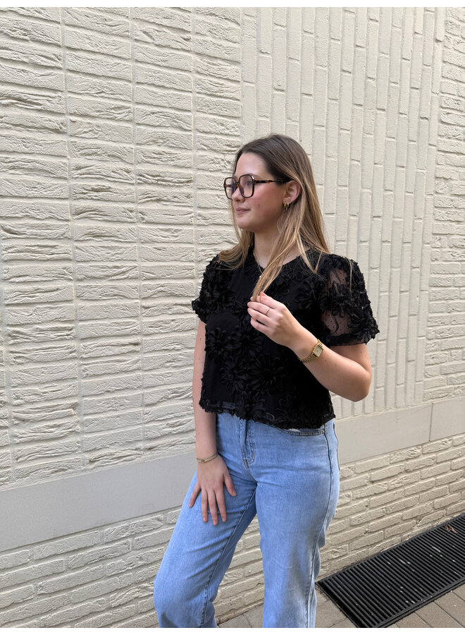 Iris Flower Top Black