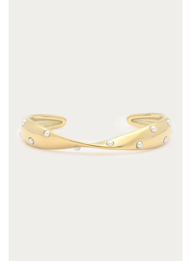Bold Bangle met Twist en Imitatieparels Goud