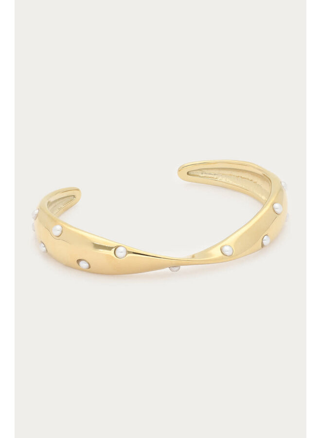 Bold Bangle met Twist en Imitatieparels Goud