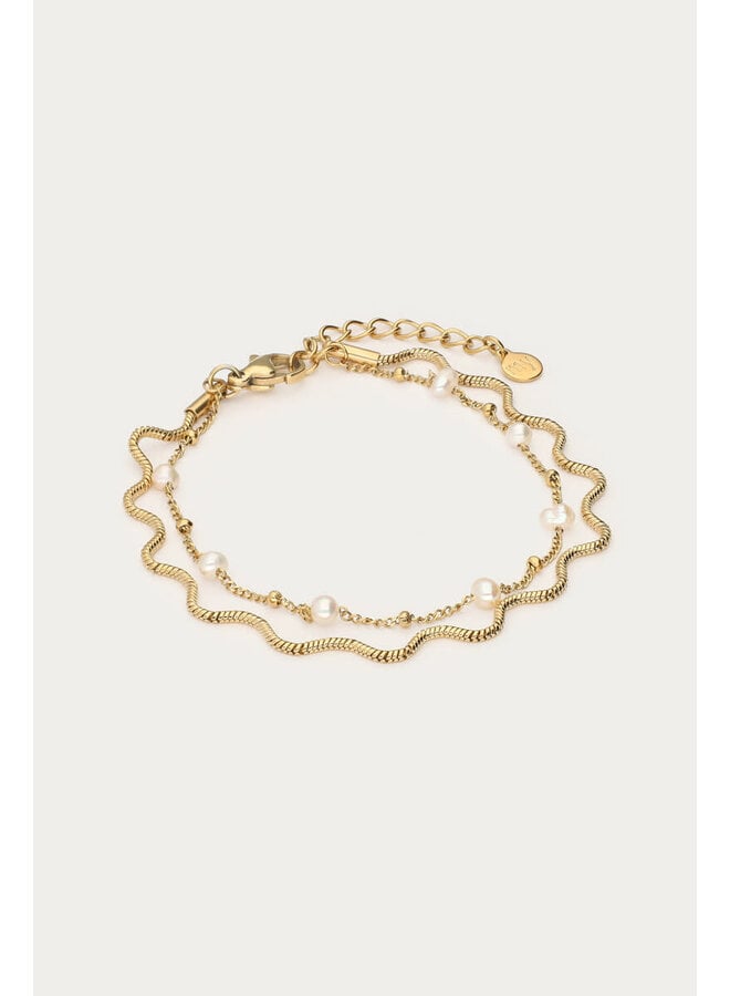 Bold Dubbele Armband met Imitatieparels Goud