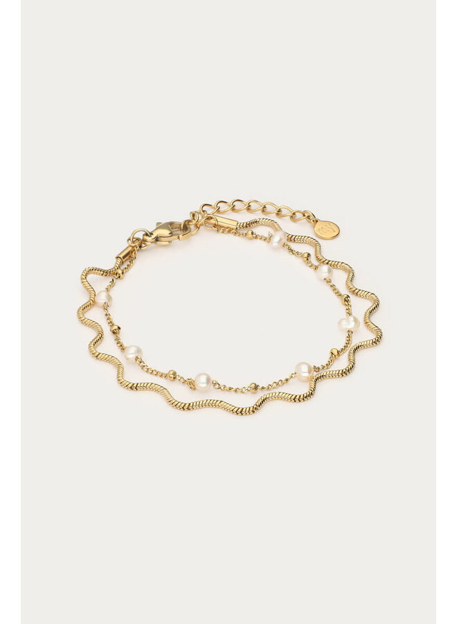Bold Dubbele Armband met Imitatieparels Goud