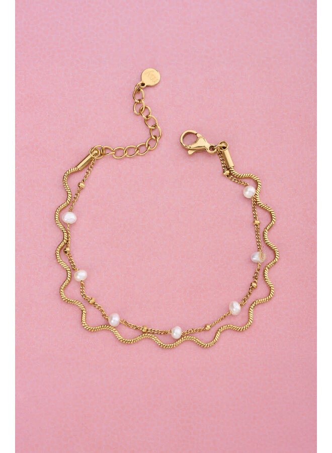 Bold Dubbele Armband met Imitatieparels Goud