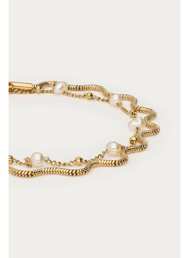Bold Dubbele Armband met Imitatieparels Goud