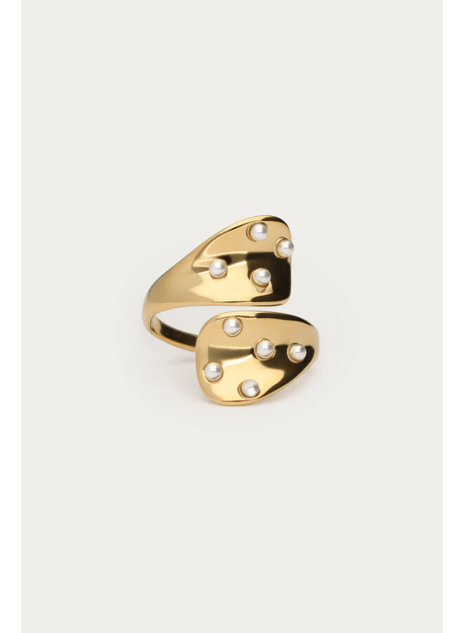 Bold Ring met Wikkel en Mini Zoetwaterparels Goud