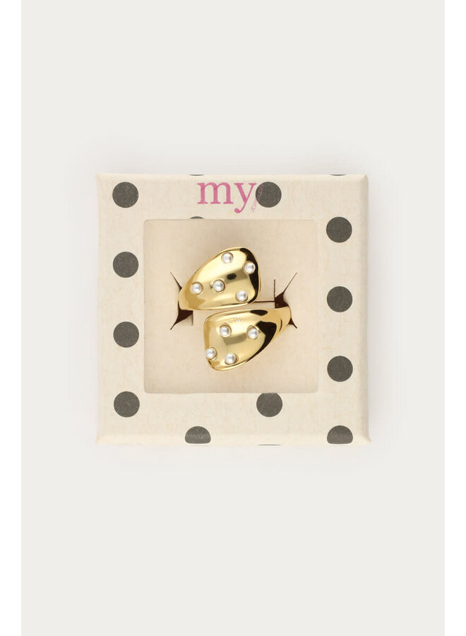 Bold Ring met Wikkel en Mini Zoetwaterparels Goud