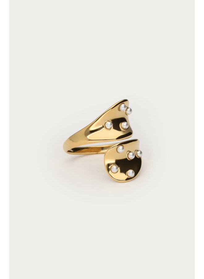 Bold Ring met Wikkel en Mini Zoetwaterparels Goud