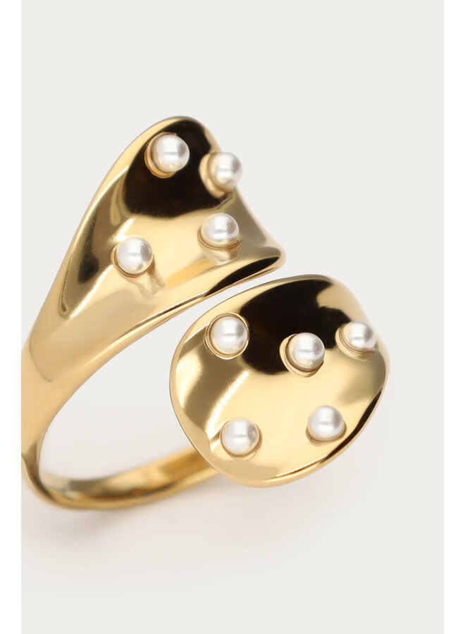 Bold Ring met Wikkel en Mini Zoetwaterparels Goud