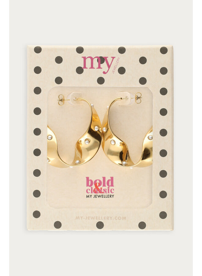 Bold Statement Oorringen met Swirl en Zoetwaterparels Goud