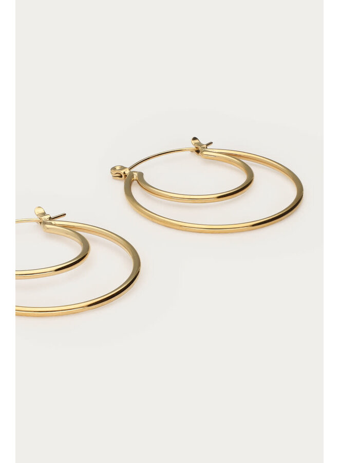 Bold Dubbele Oorringen Klein Goud